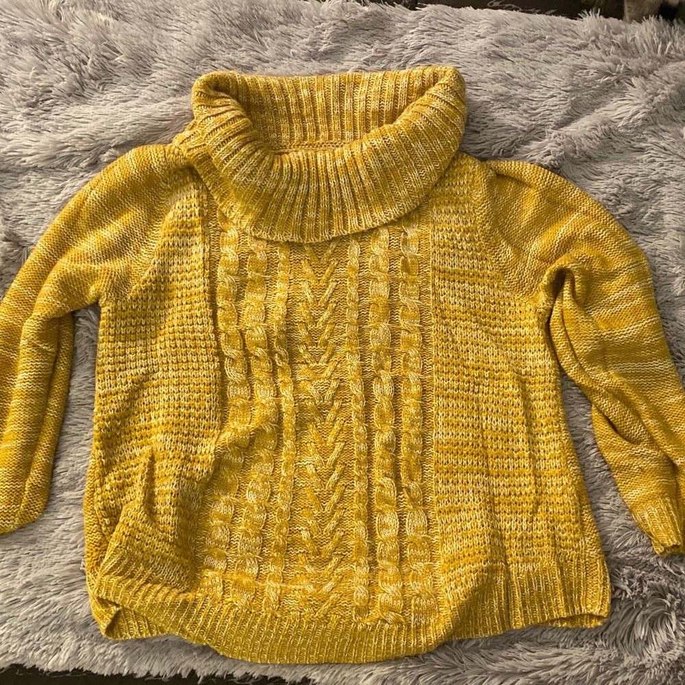 It’s Our Time gold blend cable knit sweater